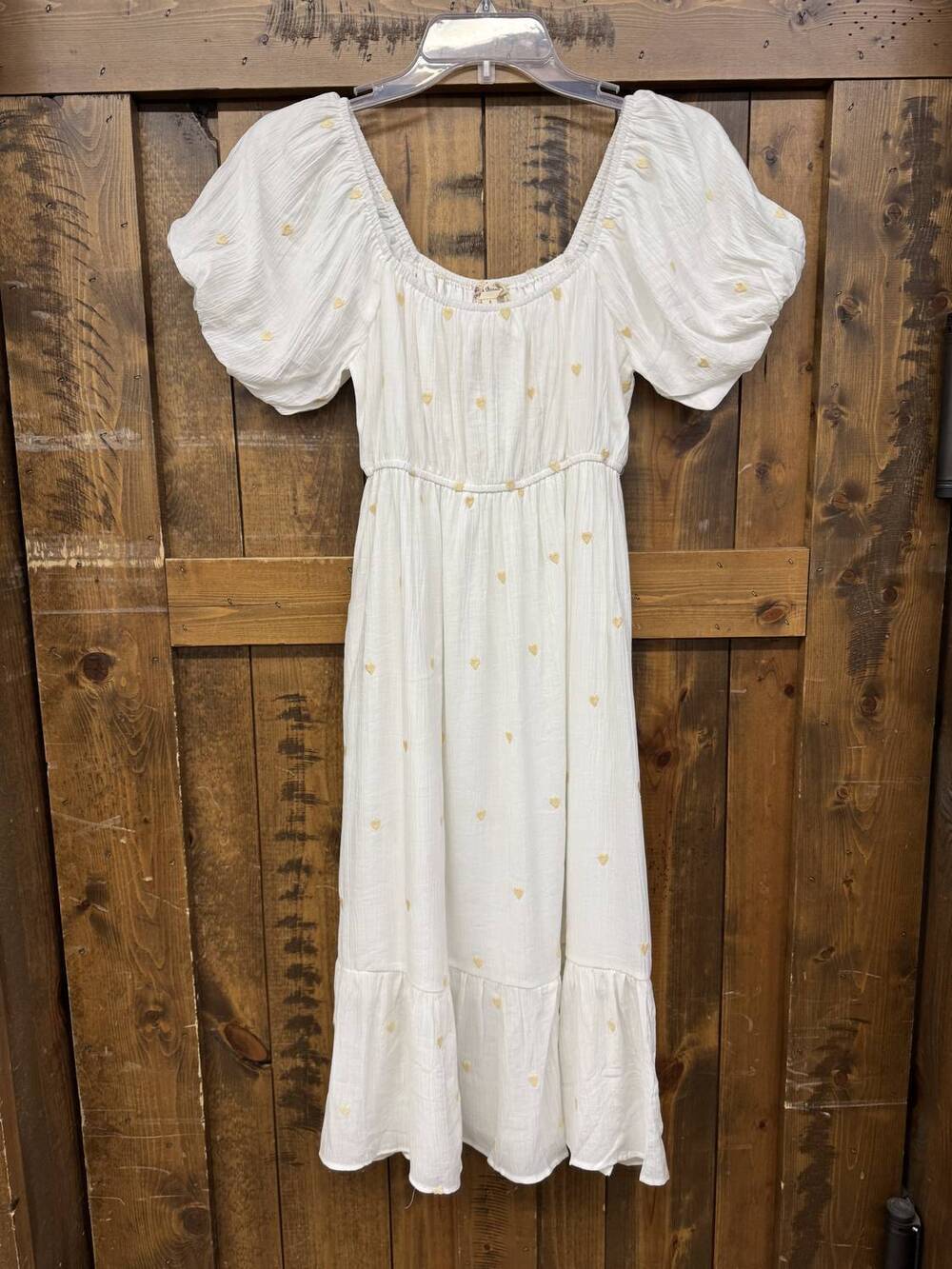 NEW HEM & THREAD women's lined heart embroidered dress in white